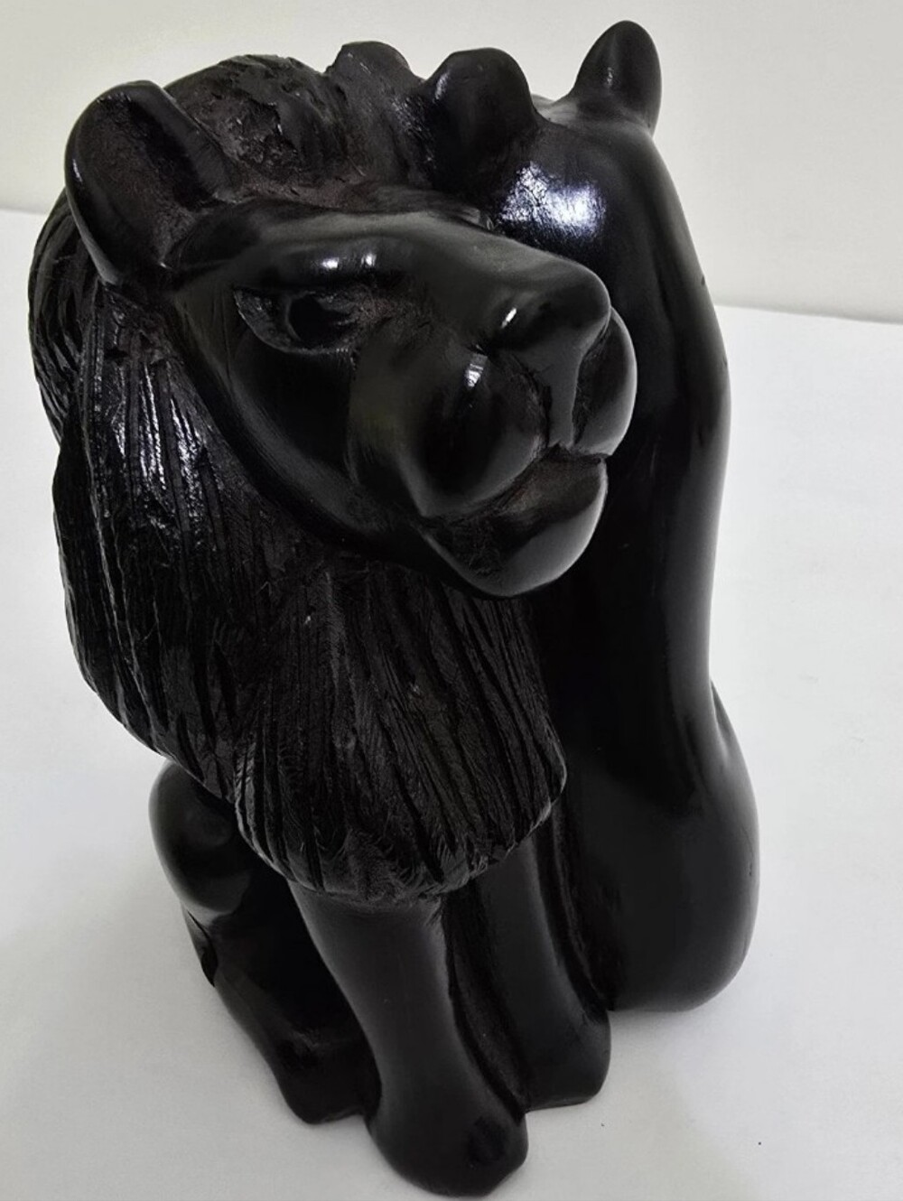 vintage hand carved Ebony Wood African Lion Lioness 5.5" Sculpture Love Protect